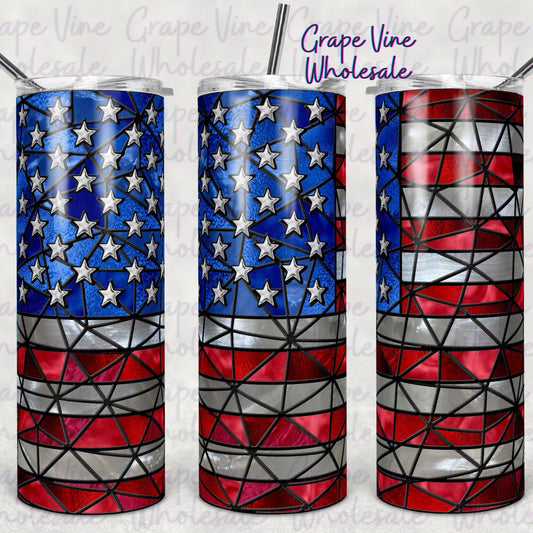 Stained Glass American Flag 20oz Skinny Tumbler Grape Vine Wholesale