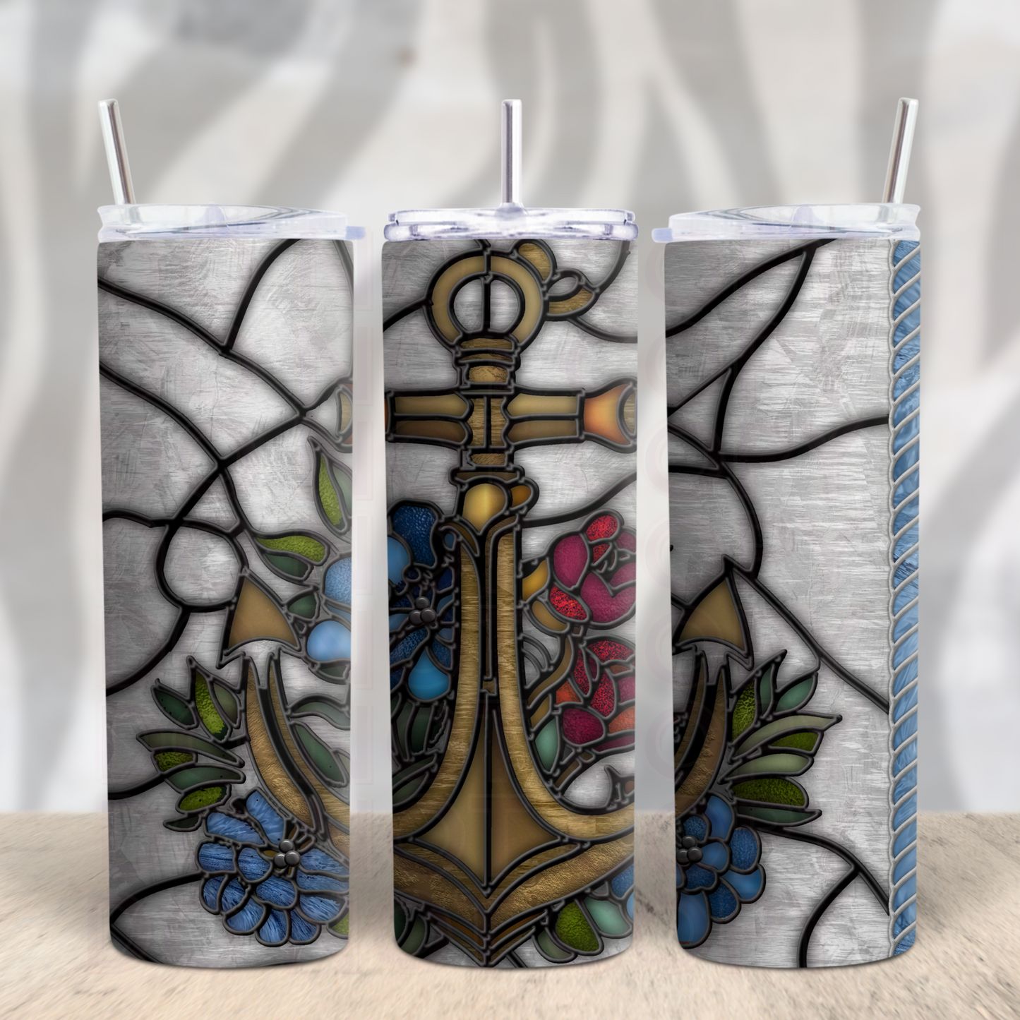 Stained Glass Anchor 20oz Skinny Tumbler Grape Vine Wholesale