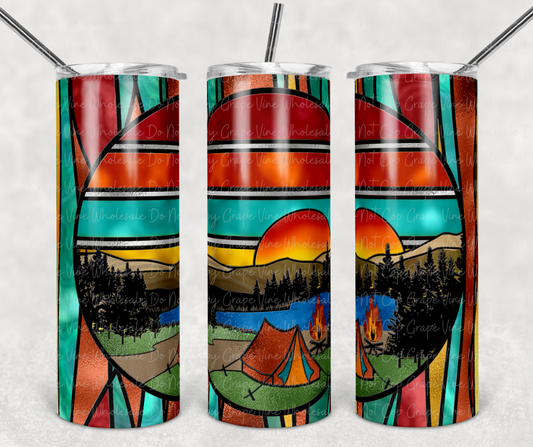 Stained Glass Camping with Tent 20oz Skinny Tumbler Grape Vine Wholesale