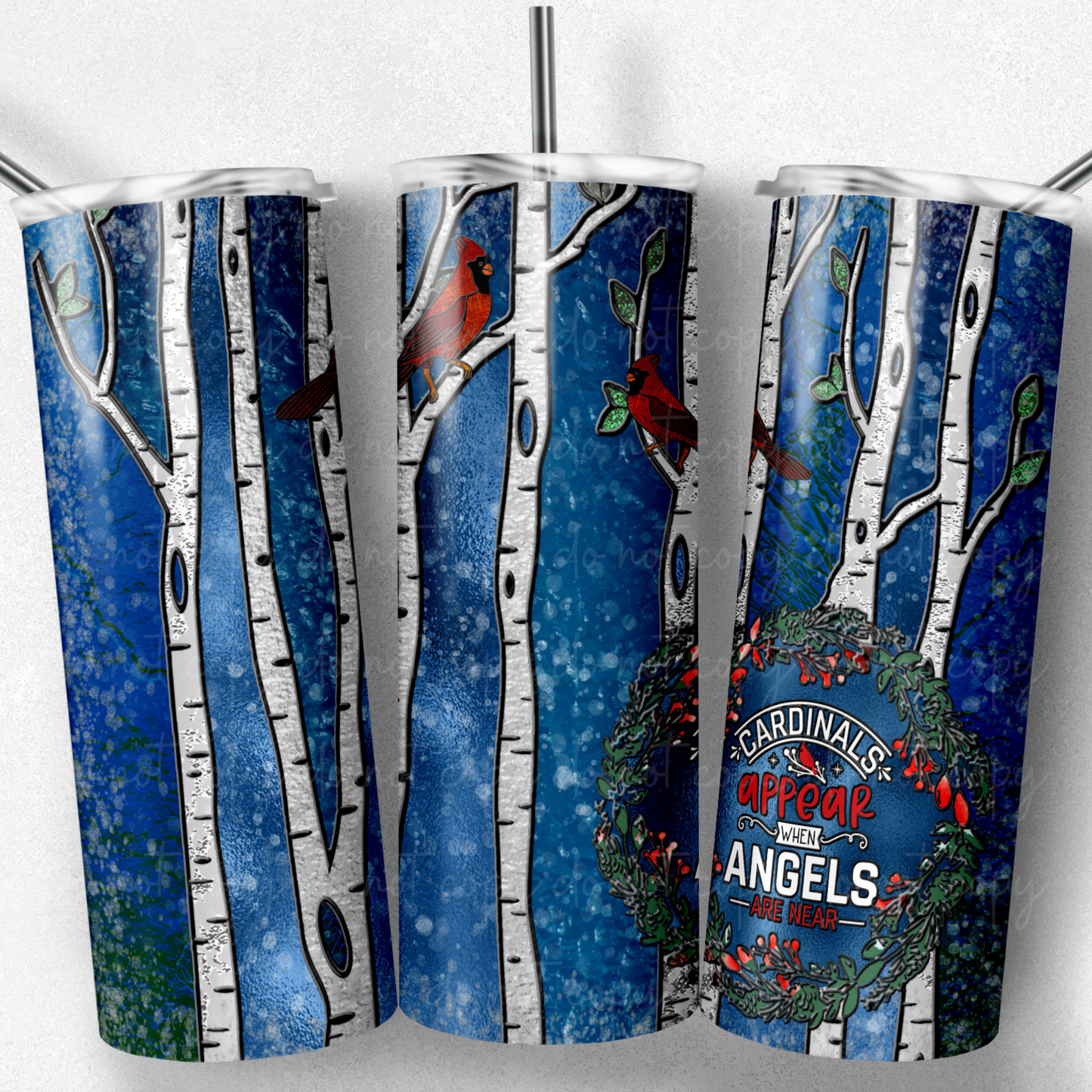 Stained Glass -Cardinals Appear When Angels are Near- 20oz Skinny Tumbler Grape Vine Wholesale