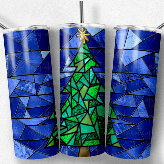 Stained Glass Christmas Tree -Dark Blue-  20oz Skinny Tumbler Grape Vine Wholesale