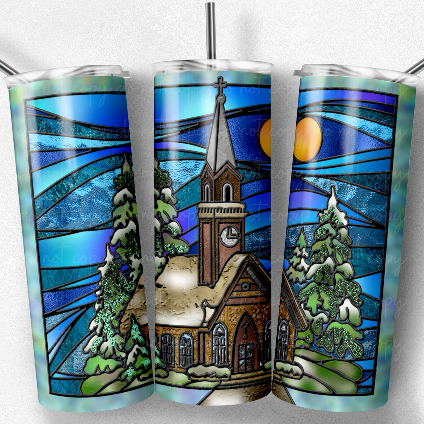 Stained Glass Church Scene 20oz Skinny Tumbler Grape Vine Wholesale