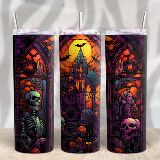 Stained Glass Halloween Scene- 20oz Skinny Tumbler Grape Vine Wholesale