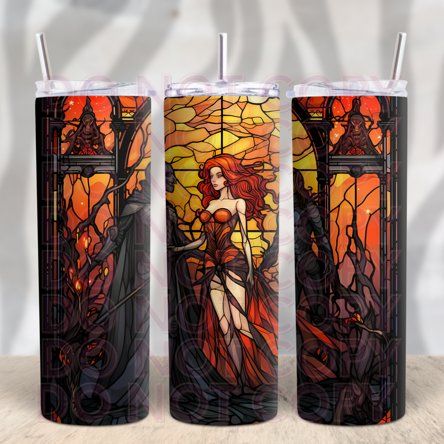 Stained Glass Lady of Autumn- 20oz Skinny Tumbler Grape Vine Wholesale