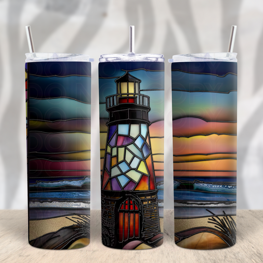 Stained Glass Lighthouse 20oz Skinny Tumbler Grape Vine Wholesale