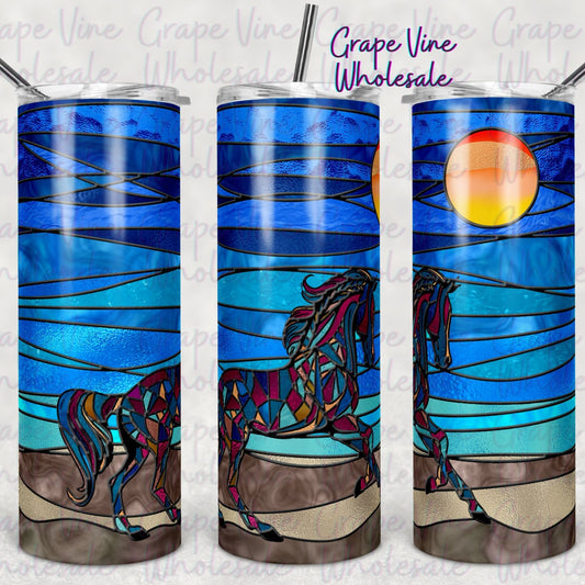 Stained Glass Mustang 20oz Skinny Tumbler Grape Vine Wholesale