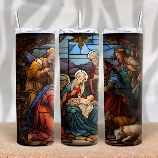 Stained Glass Nativity 20oz Skinny Tumbler Grape Vine Wholesale