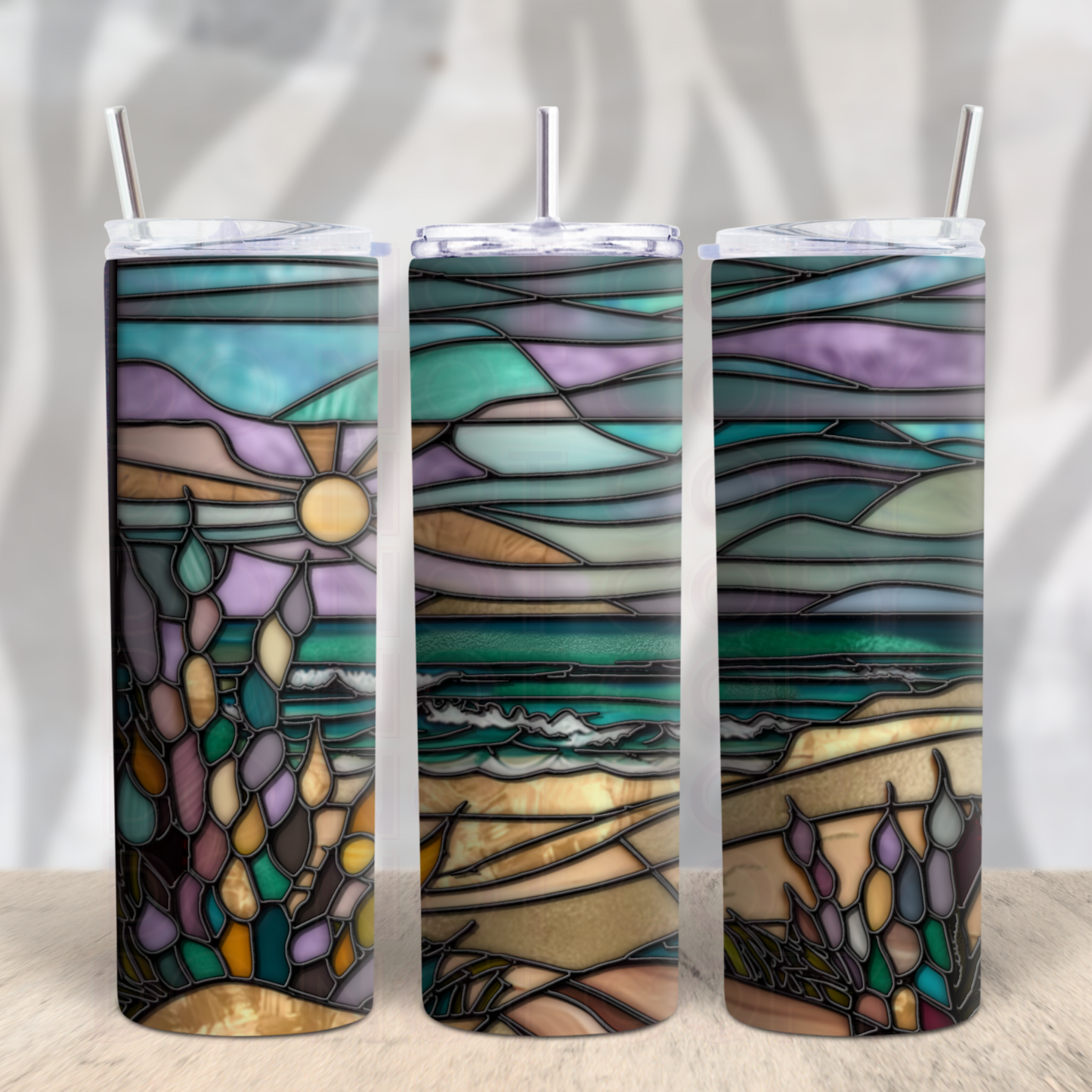 Stained Glass Pastel Beach 20oz Skinny Tumbler Grape Vine Wholesale