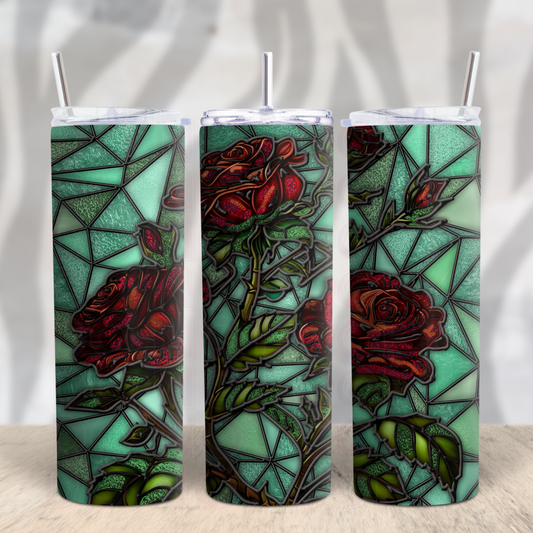 Stained Glass Roses 20oz Skinny Tumbler Grape Vine Wholesale