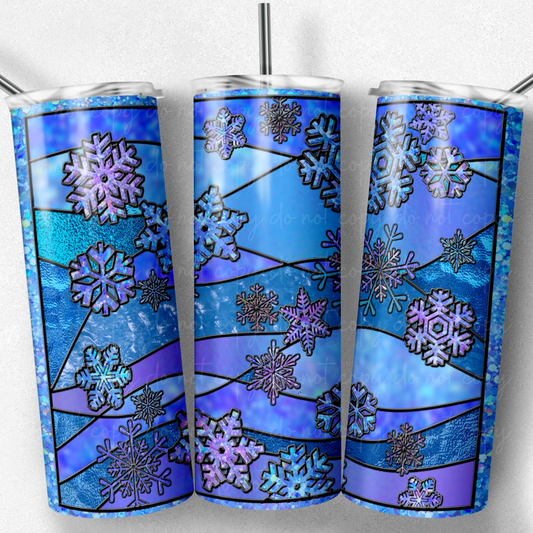 Stained Glass Snowflakes (Dark Blue) 20oz Skinny Tumbler Grape Vine Wholesale