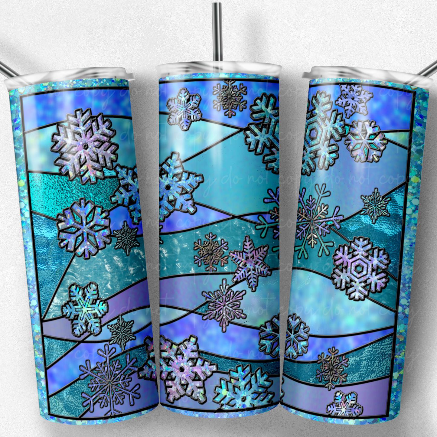 Stained Glass Snowflakes (Light Blue) 20oz Skinny Tumbler Grape Vine Wholesale