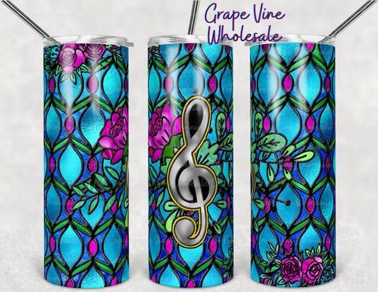 Stained Glass Treble Clef 20oz Skinny Tumbler Grape Vine Wholesale