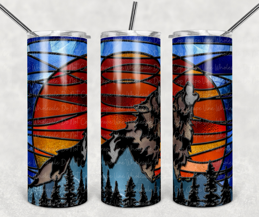 Stained Glass Wolf 20oz Skinny Tumbler Grape Vine Wholesale