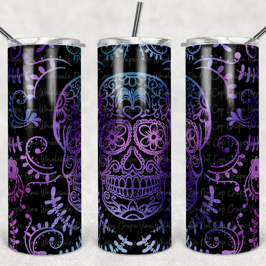 Sugar Skull (purple) 20oz Skinny Tumbler Grape Vine Wholesale