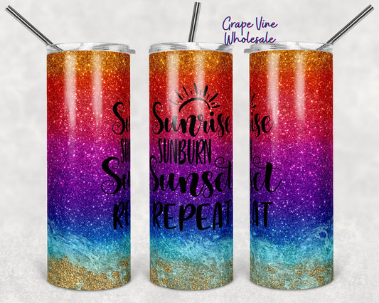 Sunrise Sunburn Sunset Repeat Black Font 20oz Skinny Tumbler Grape Vine Wholesale