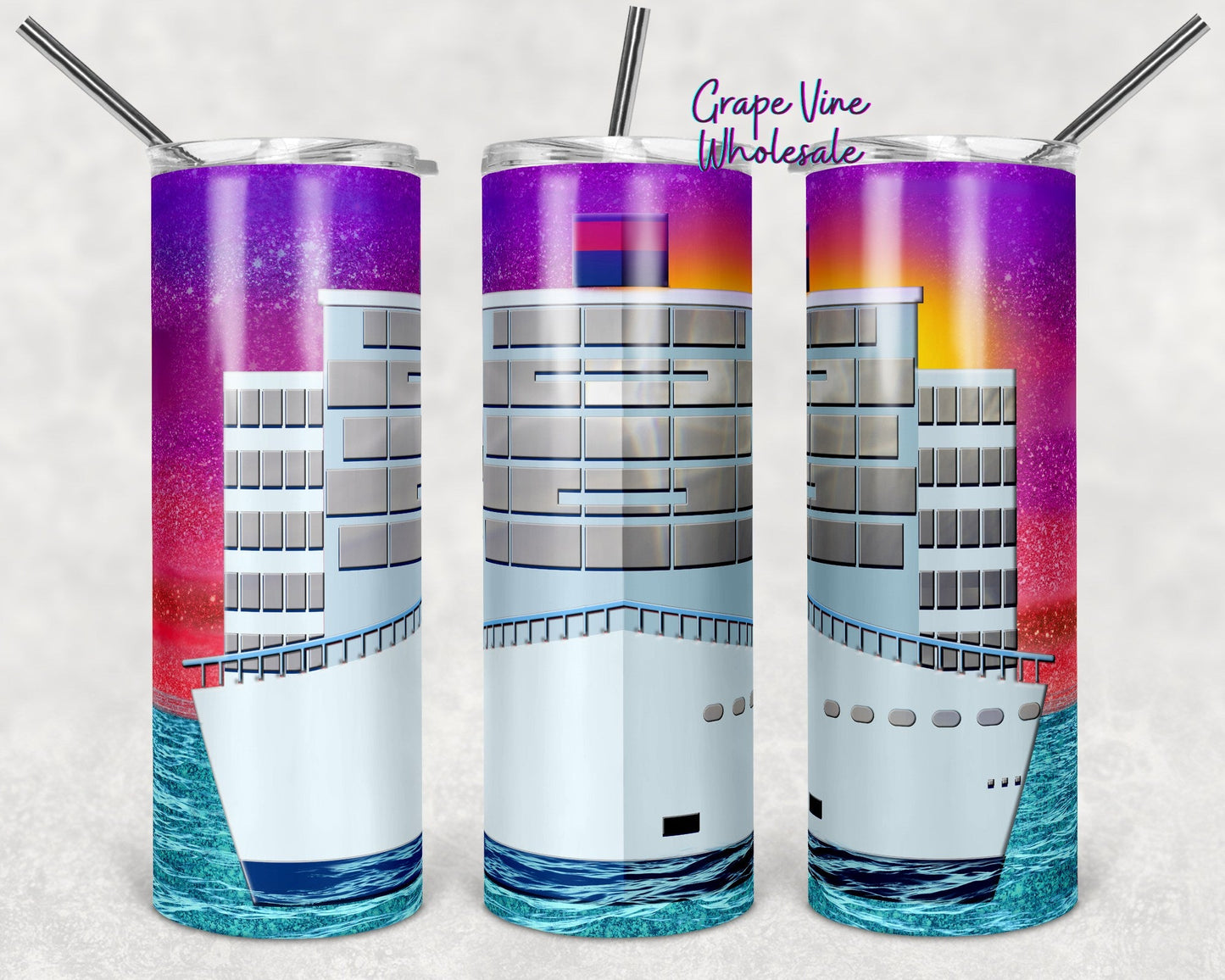 Sunset Cruise Ship 20oz Skinny Tumbler Grape Vine Wholesale