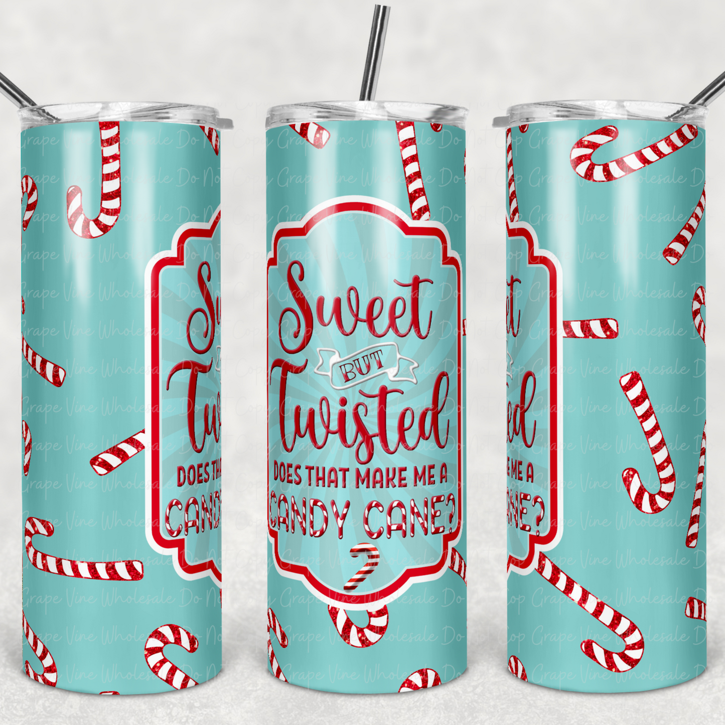 Sweet but Twisted -candy canes- 20oz Skinny Tumbler Grape Vine Wholesale