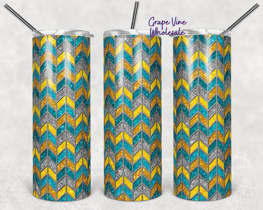 Tangram Herringbone Teal & Grey 20oz Skinny Tumbler Grape Vine Wholesale