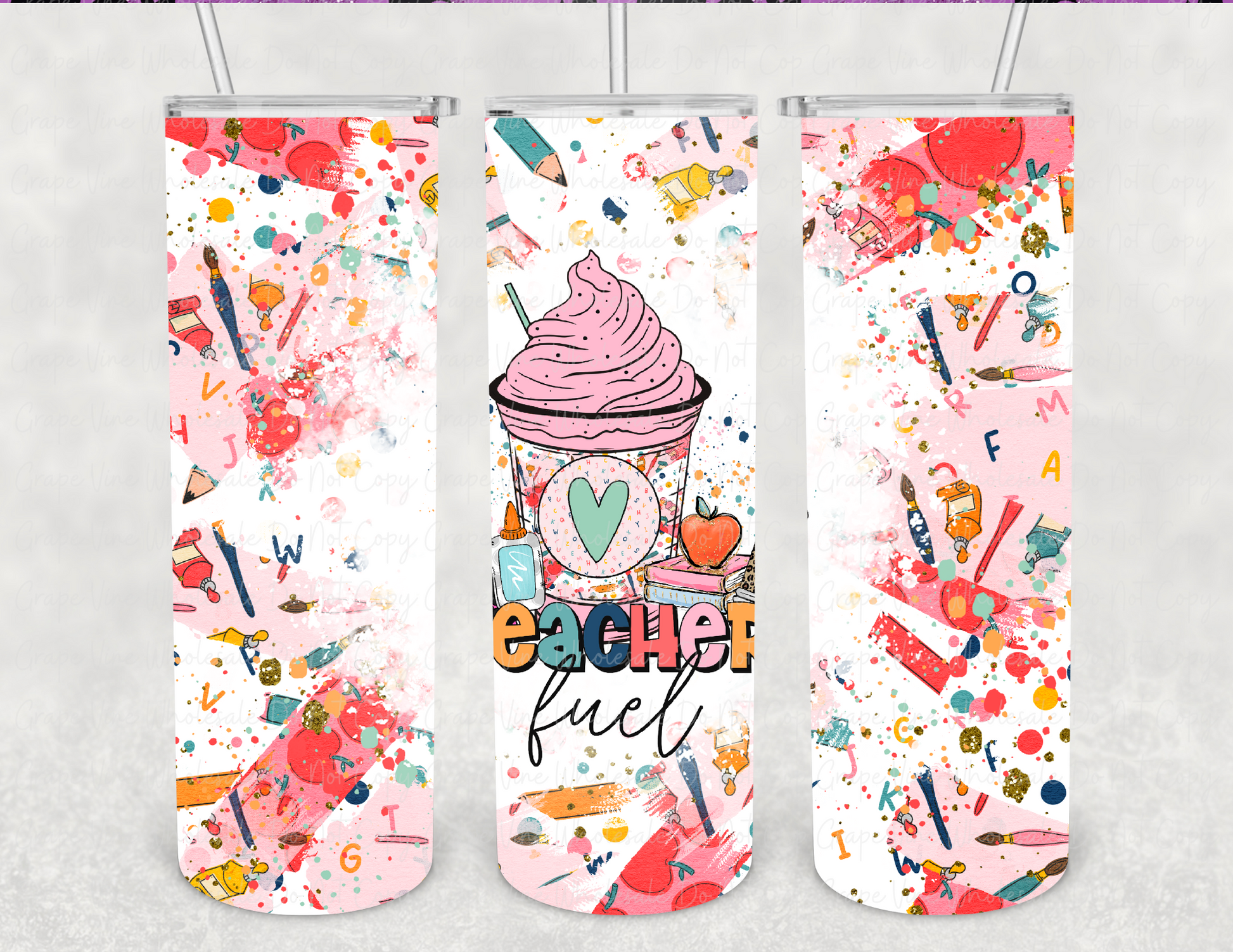 Teacher Fuel - Sprinkles and Supplies- 20oz Skinny Tumbler Grape Vine Wholesale