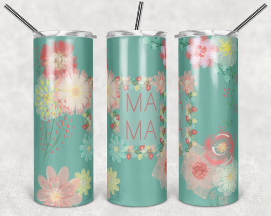 Teal Floral Mama 20oz Skinny Tumbler Grape Vine Wholesale