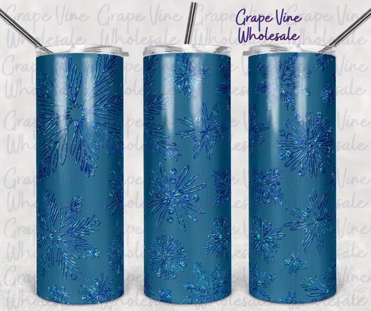 Teal Holographic Snowflakes 20oz Skinny Tumbler Grape Vine Wholesale