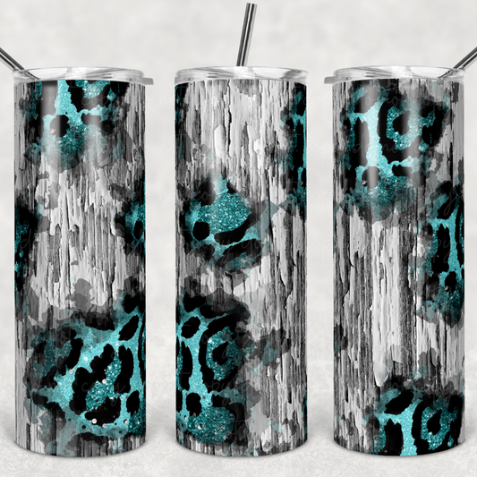 Teal Leopard Print Peekabo 20oz Skinny Tumbler Grape Vine Wholesale