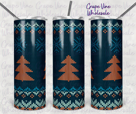 Teal & Orange Knitted Christmas Tree Sweater 20oz Skinny Tumbler Grape Vine Wholesale