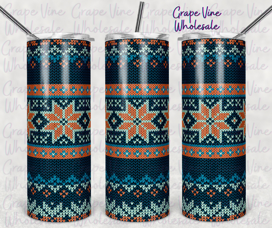 Teal & Orange Knitted Snowflake Christmas Sweater 20oz Skinny Tumbler Grape Vine Wholesale