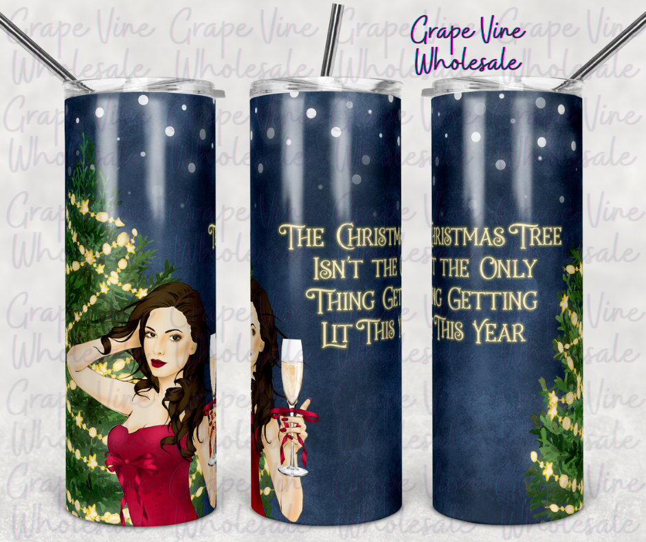 The Christmas Tree Isn't The Only Thing Getting Lit This Year (Brunette) 20oz Skinny Tumbler Grape Vine Wholesale