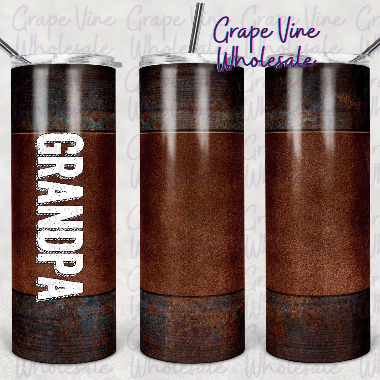 Tooled Leather *Customizable* 20oz Skinny Tumbler Grape Vine Wholesale