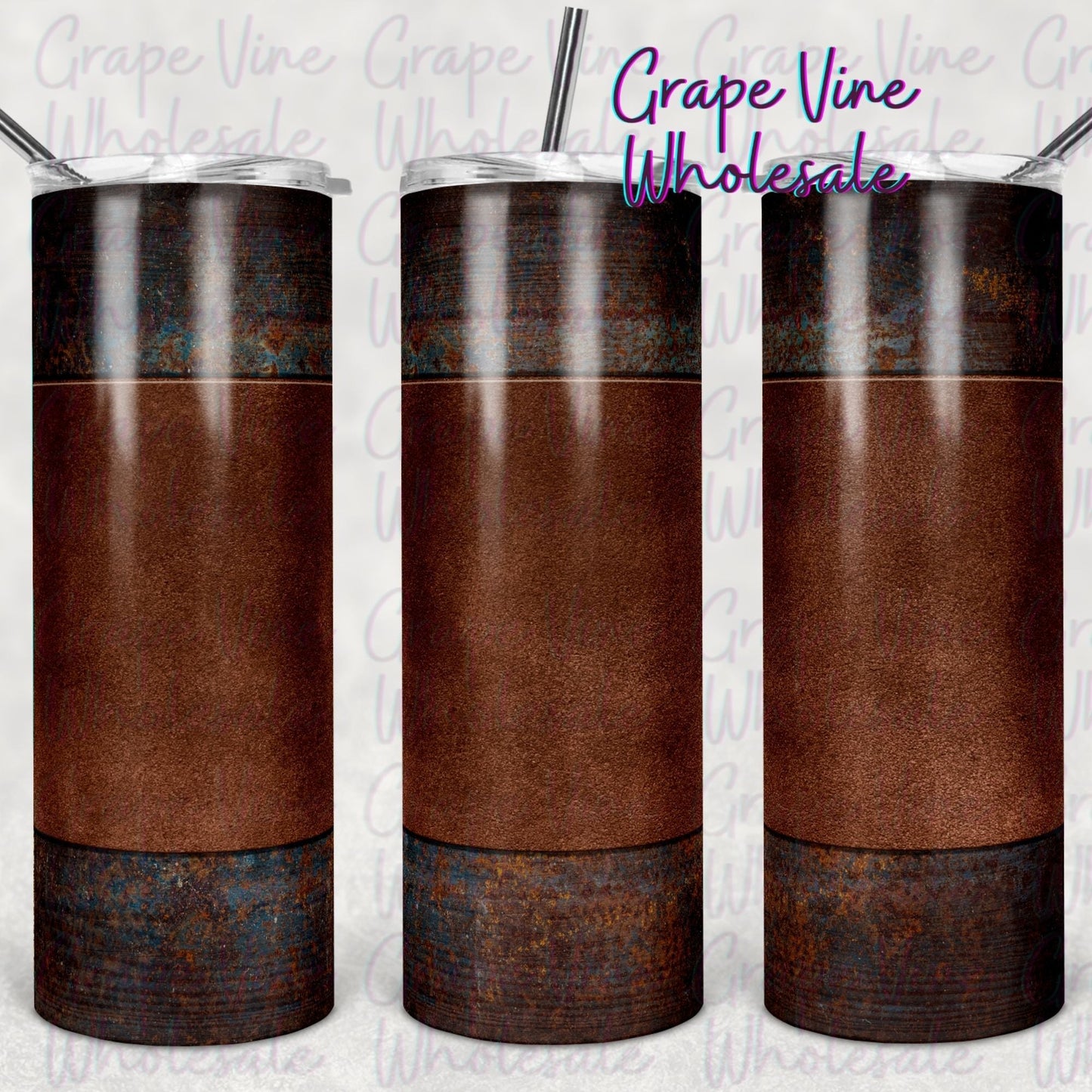 Tooled Leather *Customizable* 20oz Skinny Tumbler Grape Vine Wholesale