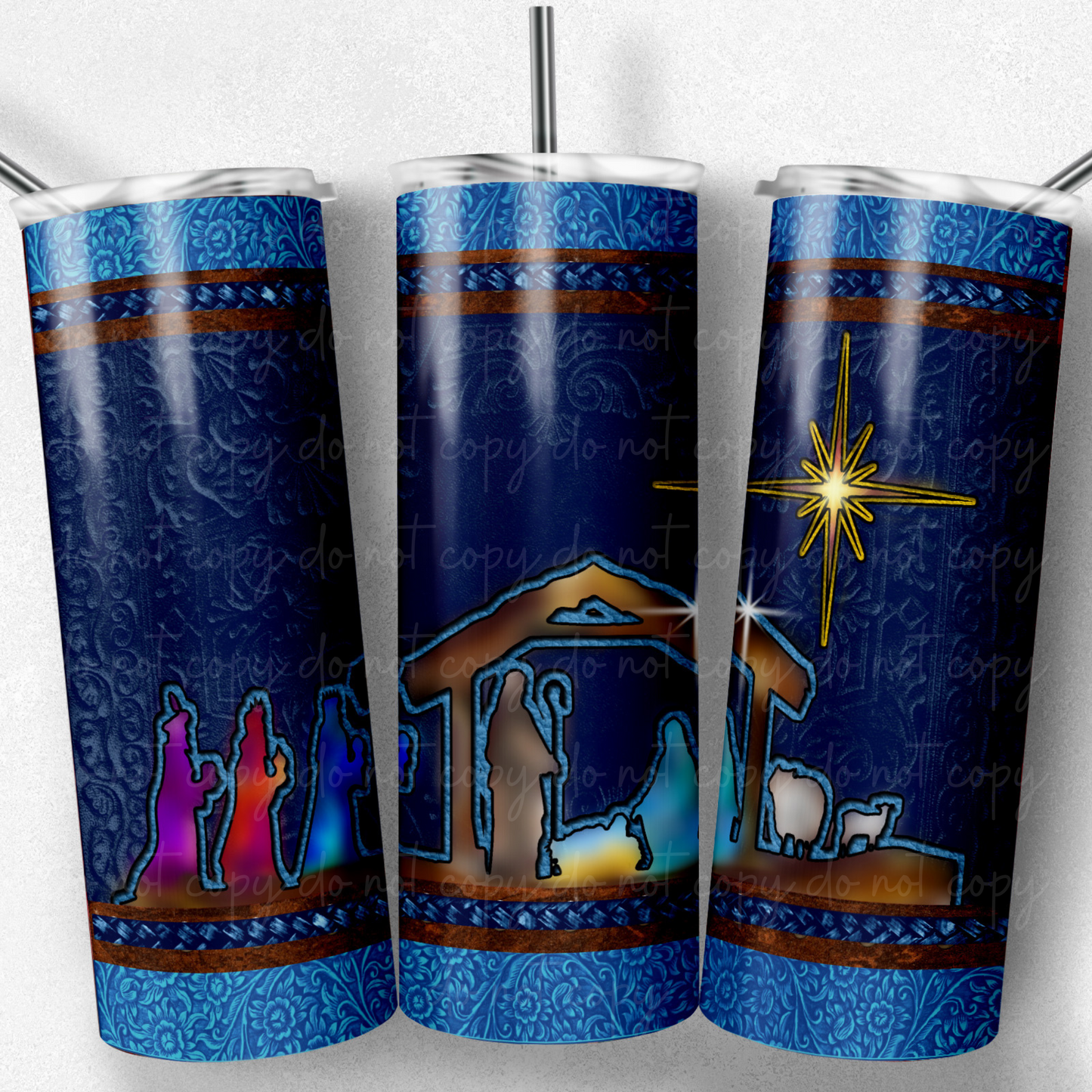 Tooled Leather Nativity  20oz Skinny Tumbler Grape Vine Wholesale