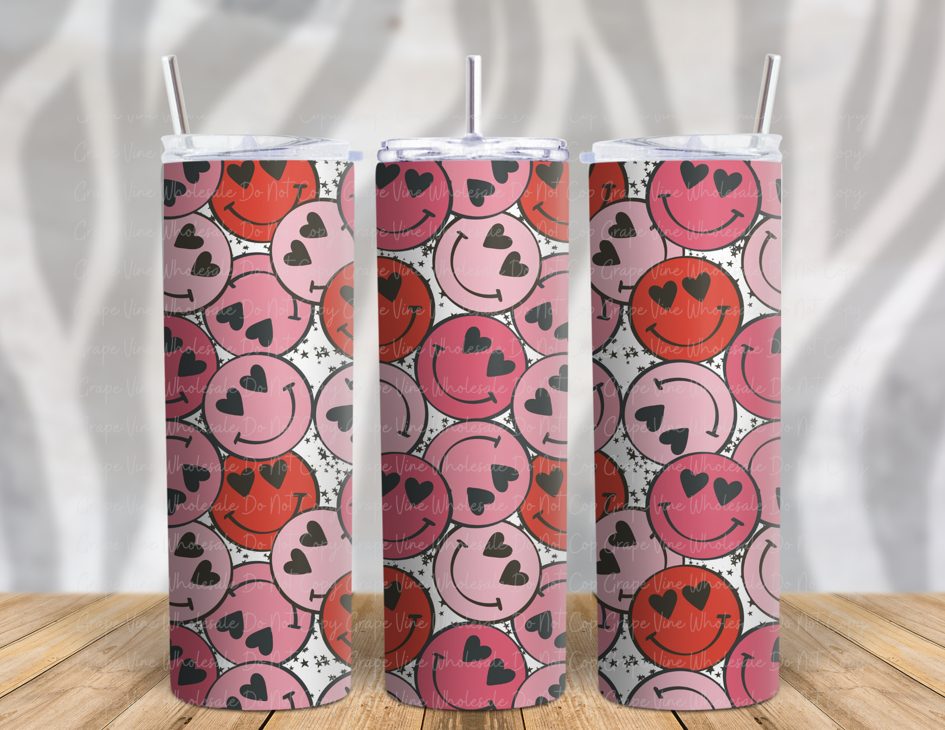 Valentine Happy Faces 20oz Skinny Tumbler Grape Vine Wholesale