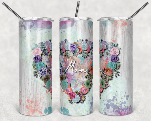 Watercolor Floral Heart 20oz Skinny Tumbler Grape Vine Wholesale