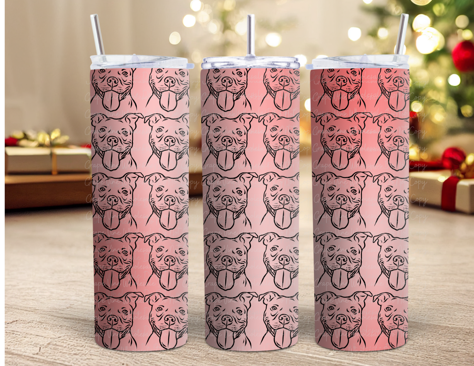 Watercolor Pitbulls 20oz Skinny Tumbler Grape Vine Wholesale