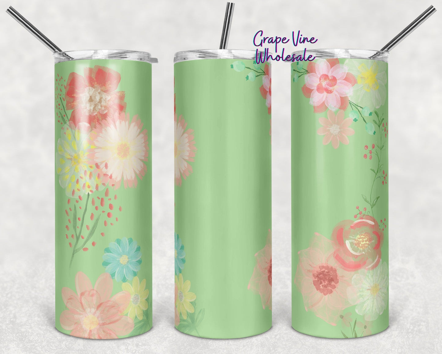 Watercolor Spring Floral 20oz Skinny Tumbler Grape Vine Wholesale