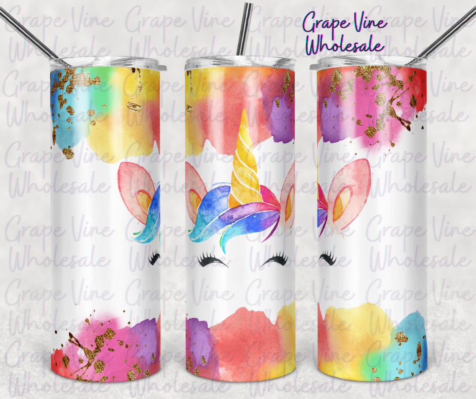 Watercolor Unicorn 20oz Skinny Tumbler Grape Vine Wholesale