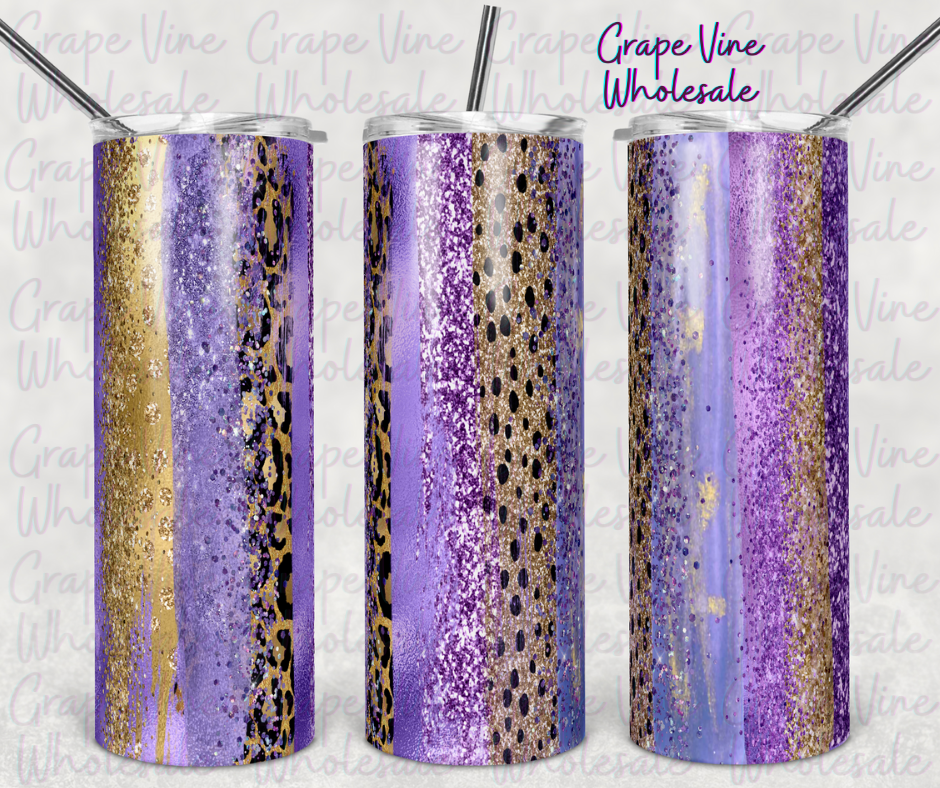 Wild Cheetah and Purple Craze Milky Way 20oz Skinny Tumbler Grape Vine Wholesale