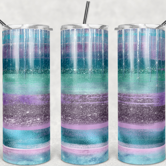 Winter Glitter Striped icicle  20oz Skinny Tumbler Grape Vine Wholesale