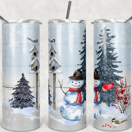 Winter Snowman and Birdhouse   20oz Skinny Tumbler Grape Vine Wholesale