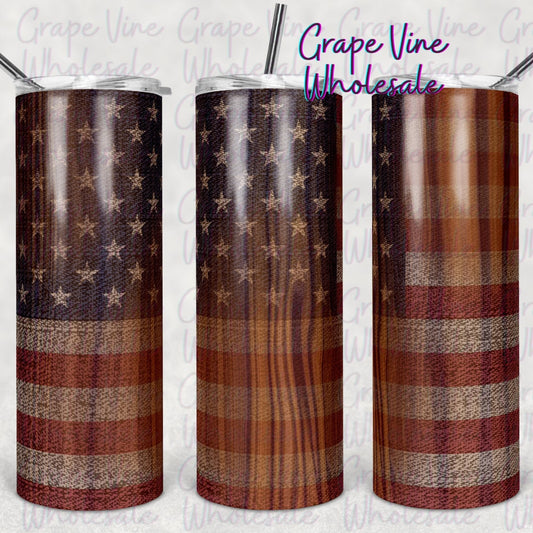 Woodgrain American Flag 20oz Skinny Tumbler Grape Vine Wholesale