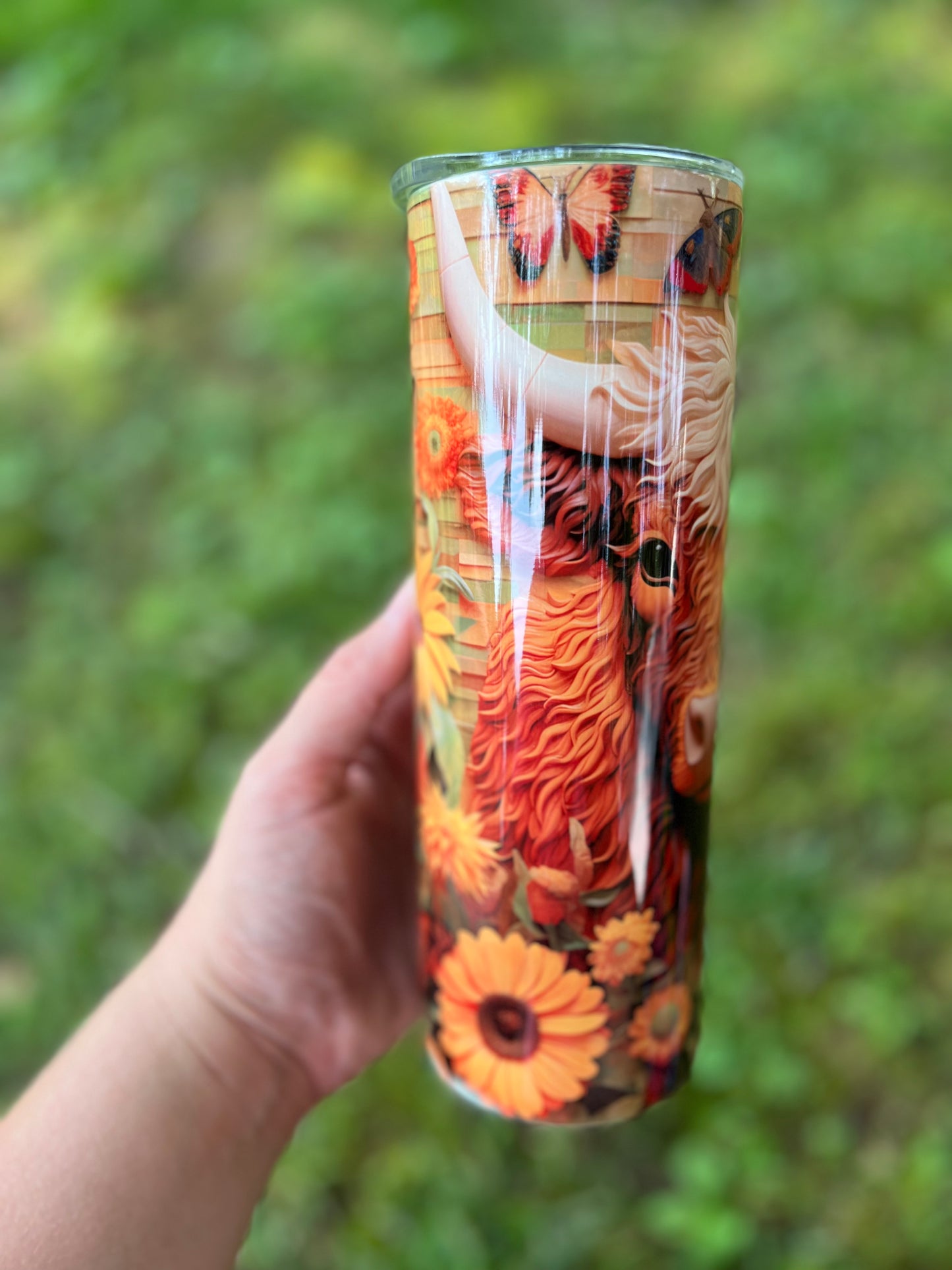 3D Style Sunflowers highland Cow 20oz Skinny Tumbler