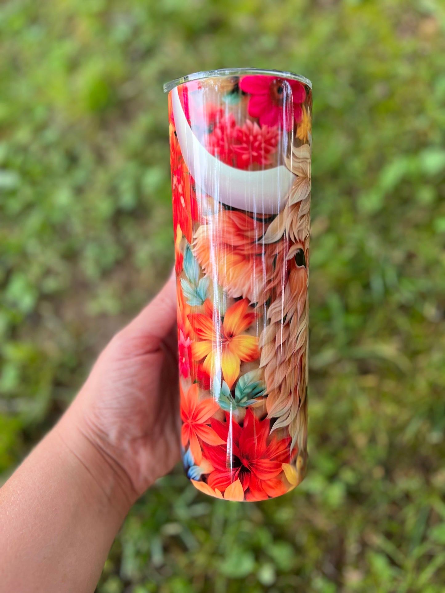 3D highland Cow with Colorful Flowers 20oz Skinny Tumbler