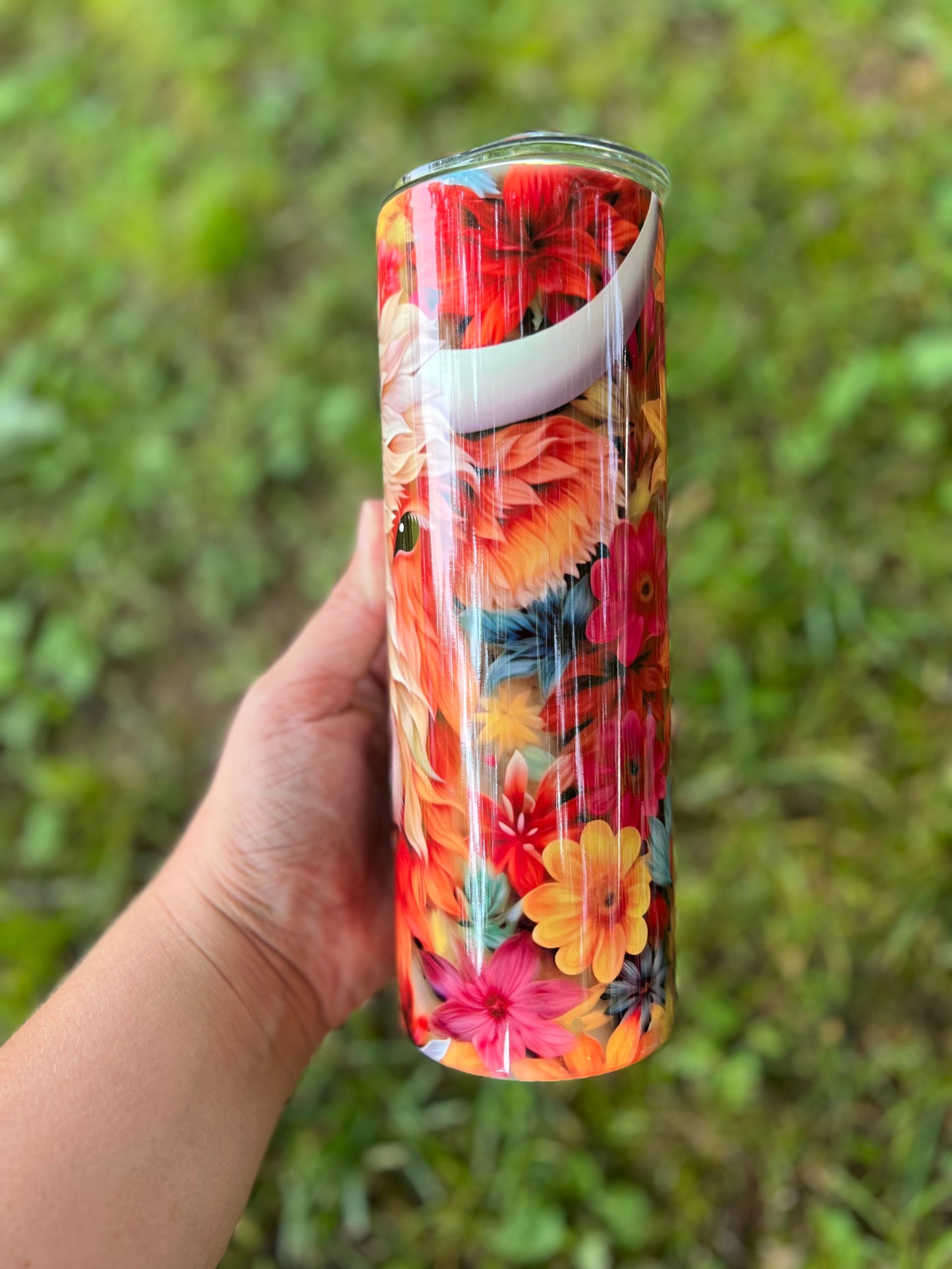 3D highland Cow with Colorful Flowers 20oz Skinny Tumbler