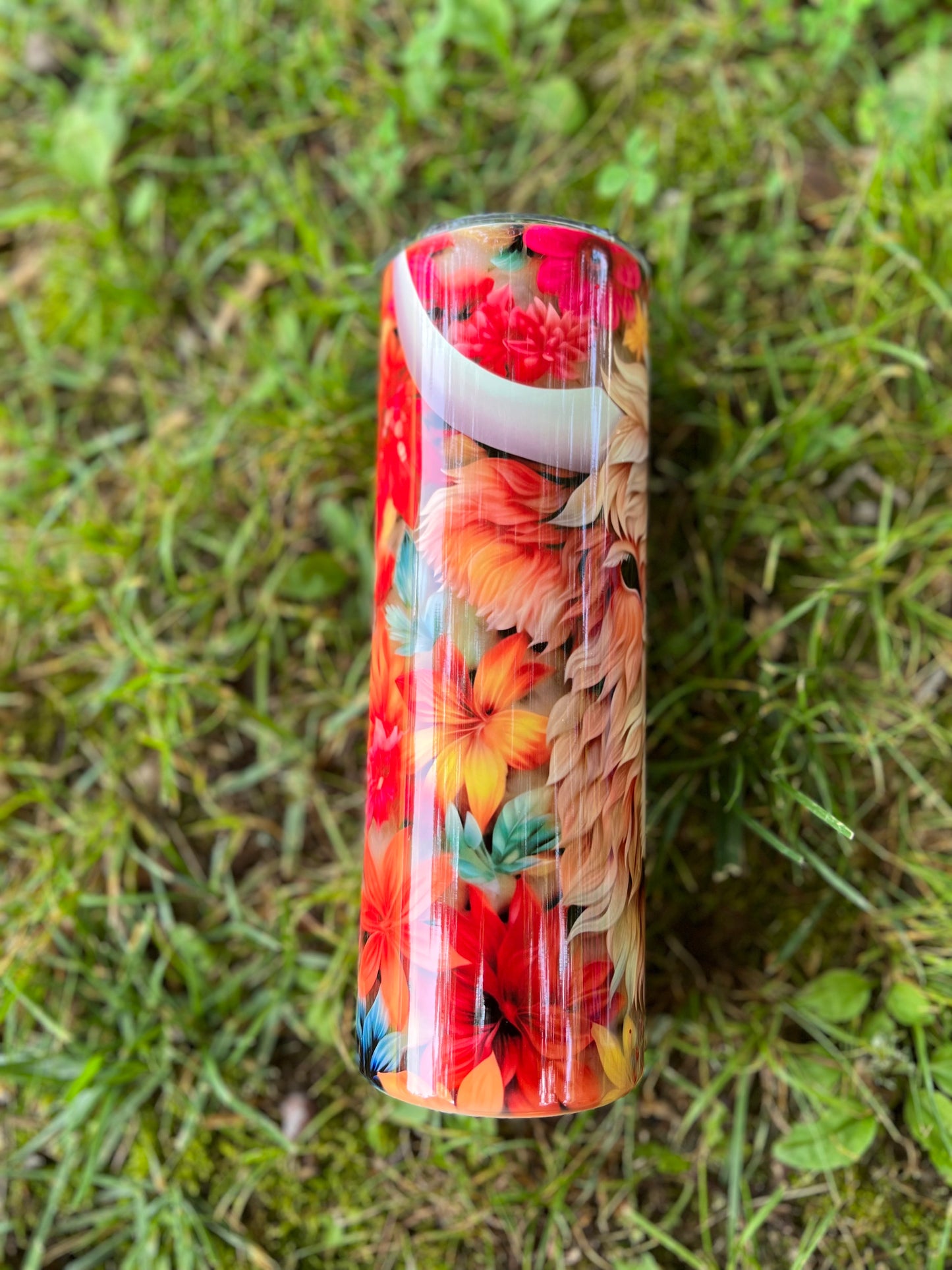 3D highland Cow with Colorful Flowers 20oz Skinny Tumbler