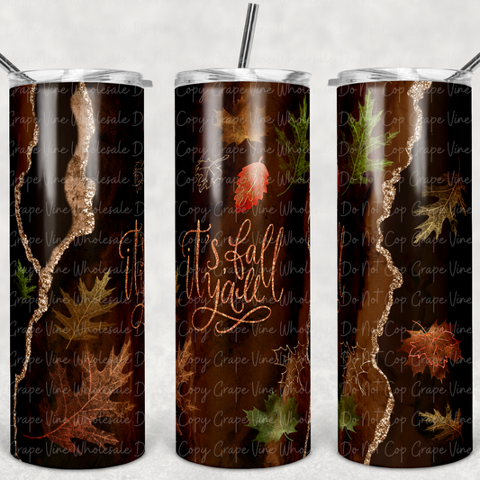 Fall Leaves " It's Fall Y'all " (Brown Marble) 20oz Skinny Tumbler